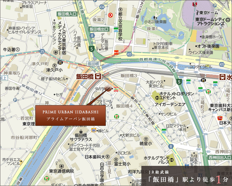 プライムアーバン飯田橋：現地案内図